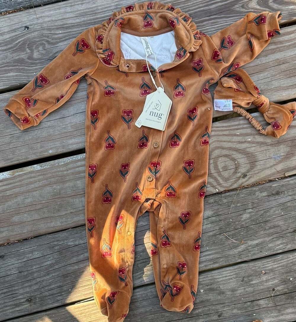 Snug Baby Floral Footed Sleeper with Headband Brown 6-9m